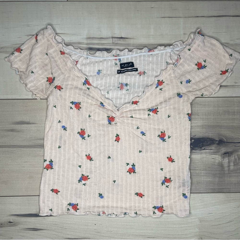 Out From Under Coquette Pink Floral Crop Top size S
